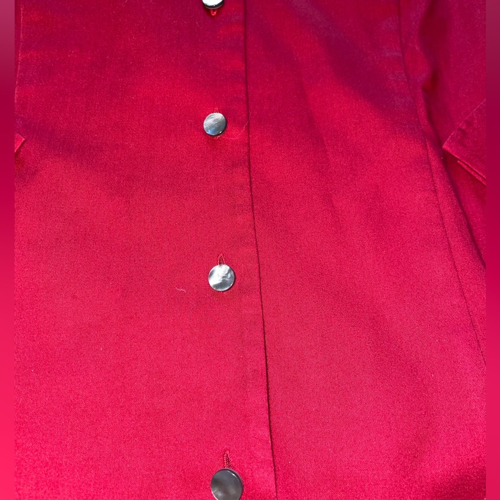Talbots Red Button Down Blouse with Silver Buttons - Picture 3 of 7